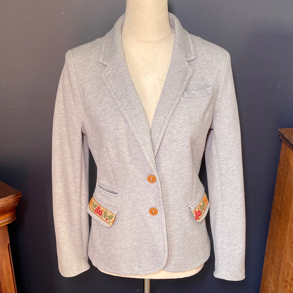Banana‎ Republic Light Gray Cotton Blazer Floral Ribbon Pockets Size Small